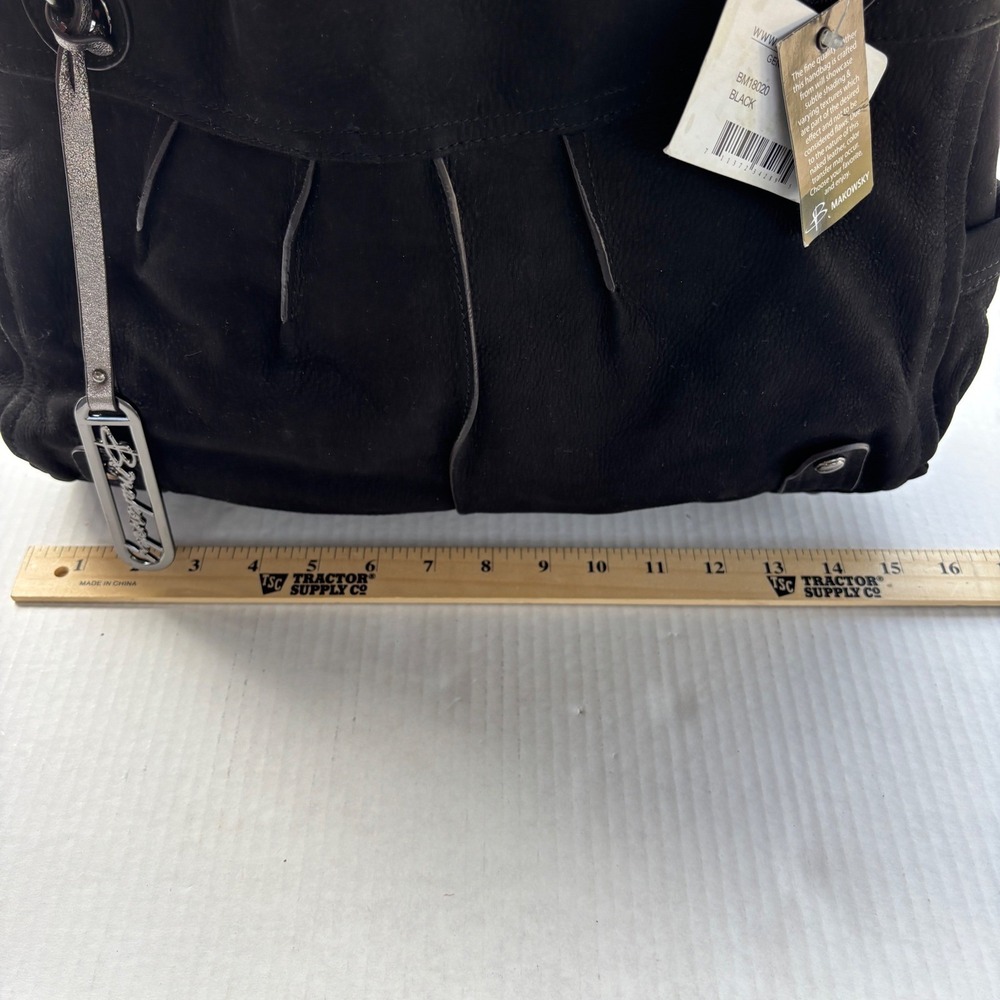 B. Makowsky Bella E/W Tote Bag Womens Large Black Leather Pleated BM18020 - Picture 6 of 16